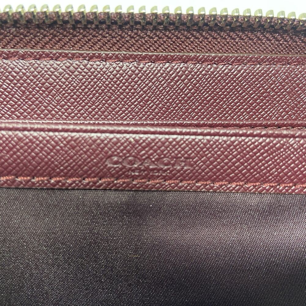 Coach Darcy Burgundy Grosgrain Leather Bow Accordion Zip-Around Wallet Org $275 - Picture 7 of 9